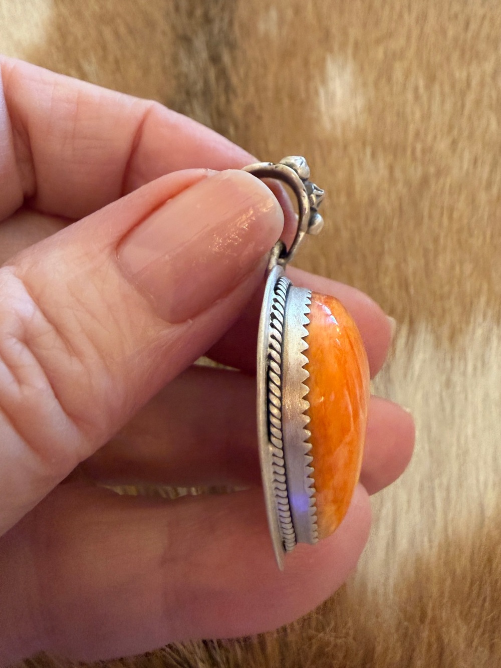 ❤️ Navajo Made Spiny Oyster Statement Puffy Heart Sterling Silver Pendant 16.4G - Picture 8 of 17